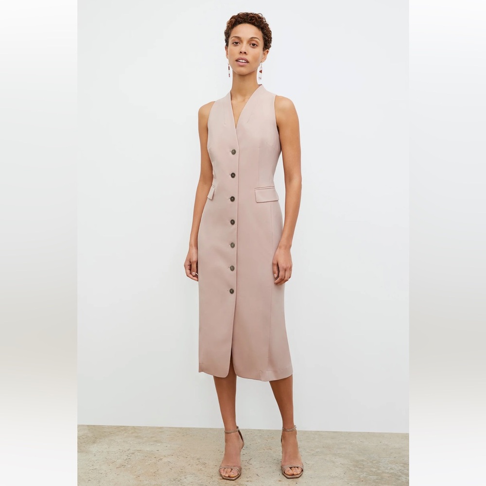 MM Lafleur Blush Pink Cassandra Midi Dress Vest Sleeveless Button Up- 8